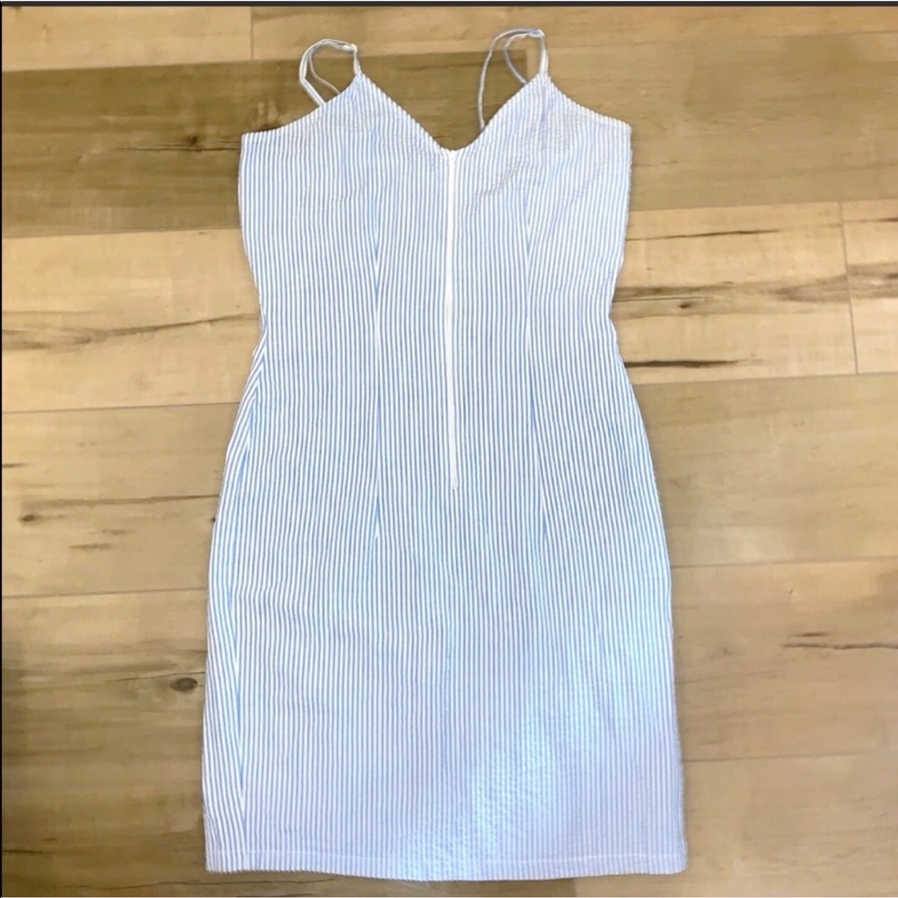 Front-Zipped Pinstripe Dress